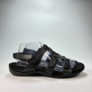Vionic 44 Amber Black Sandals Leather Adjustable Strap TVW1275 Womens Size 9